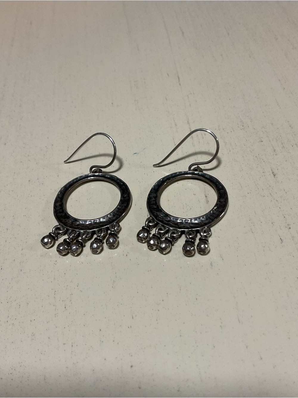 Silpada Silver Cha Cha Hammered Hoop Earrings with Dangling Bead Charms